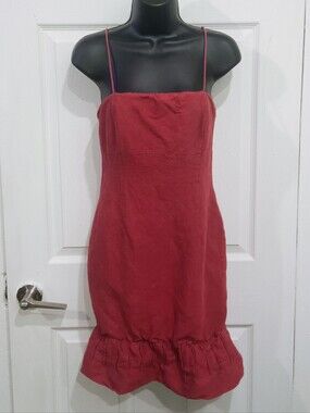 Women's Red Midi Slip Dress with Ruffle Hem